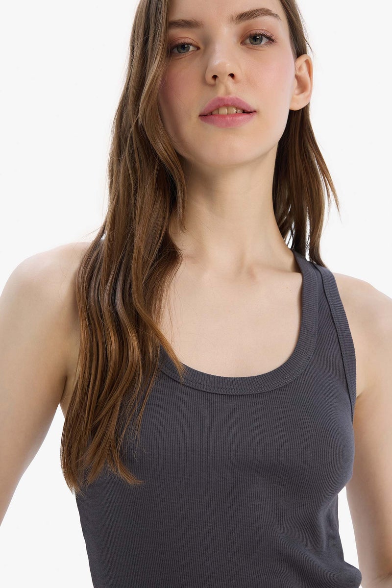 DeFacto Grey Woman Slim Fit Camisole U Collar Tank Top Casual - Image 5